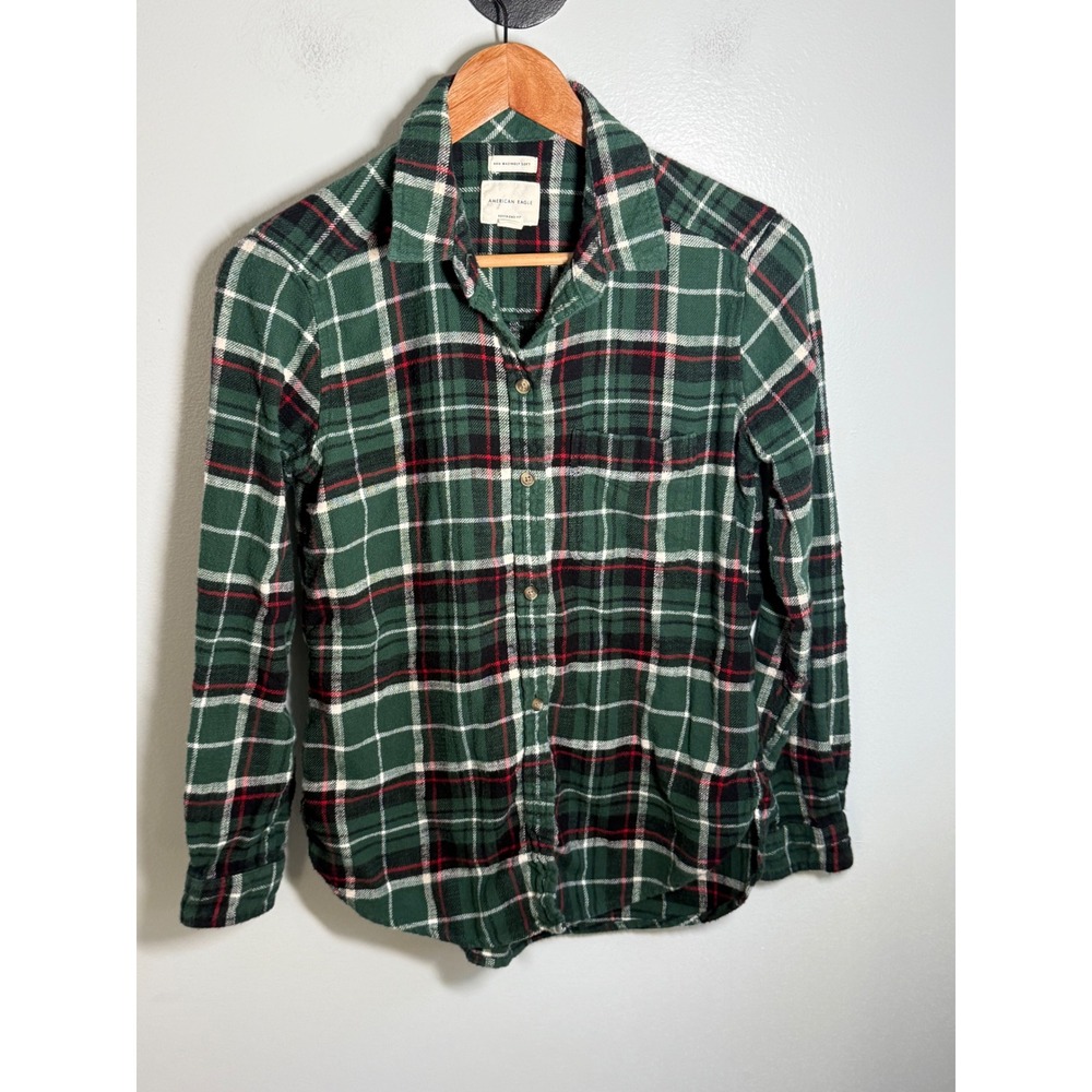 American Eagle Green Plaid Flannel Shirt Boyfriend Fit Ahh-Mazingly Soft S